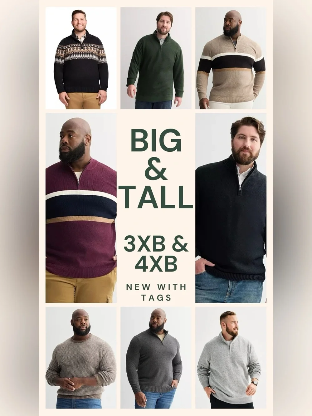 NWT Big & Tall 3XB & 4XB Sweaters & winter wear & more! 10% off 2 or more items!
